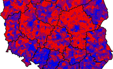 Mapa pokazuje procent nieważnych głosów.