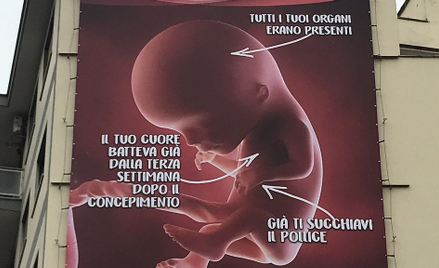 Wielki antyaborcyjny plakat przy Watykanie. Protesty