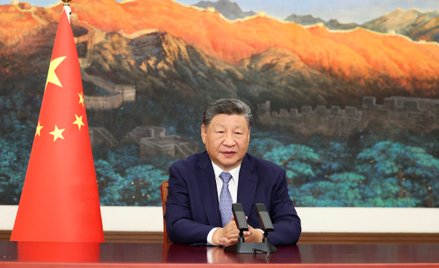 Xi Jinping podczas wystąpienia na forum Narodów Zjednoczonych.