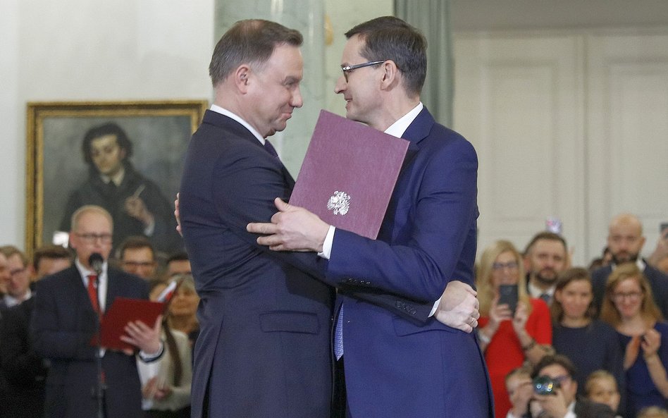 Prezydent Andrzej Duda i premier Mateusz Morawiecki. Zaprzysiężenie rządu w listopadzie 2019 roku