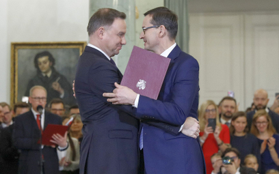Prezydent Andrzej Duda i premier Mateusz Morawiecki. Zaprzysiężenie rządu w listopadzie 2019 roku