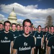 „Napraw fakebooka”. Setka wyciętych z kartonu sylwetek Marka Zuckerberga z takim wezwaniem stanęła w