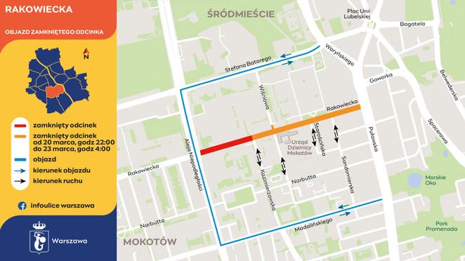 W związku z układaniem asfaltu kierowcy nie wyjadą na Rakowiecką z ulic Kazimierzowskiej, Wiśniowej,