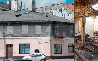 Budynki przy ulicy Wałowej 4 w Radomiu, przed i po pracach wykonanych w ramach programu rewitalizacj