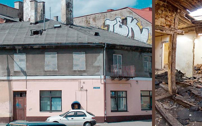 Budynki przy ulicy Wałowej 4 w Radomiu, przed i po pracach wykonanych w ramach programu rewitalizacj