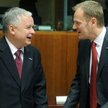 Prezydent Lech Kaczyński z premierem Donaldem Tuskiem podczas dwudniowego szczytu w Bruskeli.