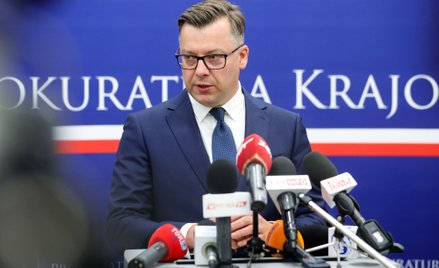 Rzecznik Prokuratury Krajowej Przemysław Nowak na konferencji prasowej w Warszawie