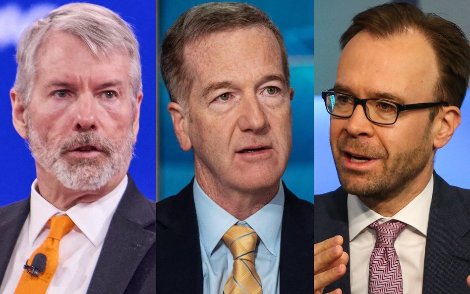 Michael Saylor, założyciel firmy Strategy (z lewej) jest guru dla inwestorów kryptowalutowych. Micha