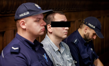Oskarżony Łukasz T. na sali rozpraw Sądu Okręgowego w Katowicach