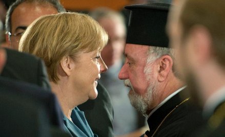 Kanclerz Merkel ze zwierzchnikiem greckiego Kościoła prawosławnego Apostolosem Malamoussisem w czasi