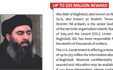 USA oferują 25 mln dolarów za "kalifa" Abu Bakr al-Baghdadiego