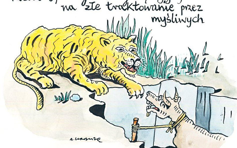 Komentarz rysunkowy. Kozioł ofiarny skarży się tygrysowi