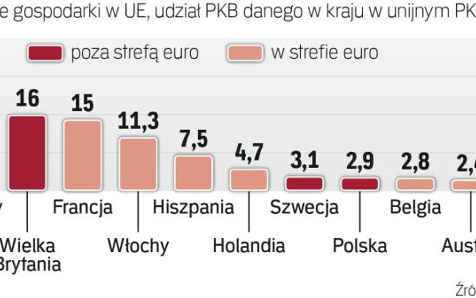 Strefa euro to ok. 72 proc. unijnej gospodarki