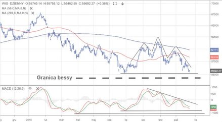 WIG | Notowania o włos od granicy bessy: Indeks spadał we wtorek nawet do 55 462 pkt, co oznacza, że