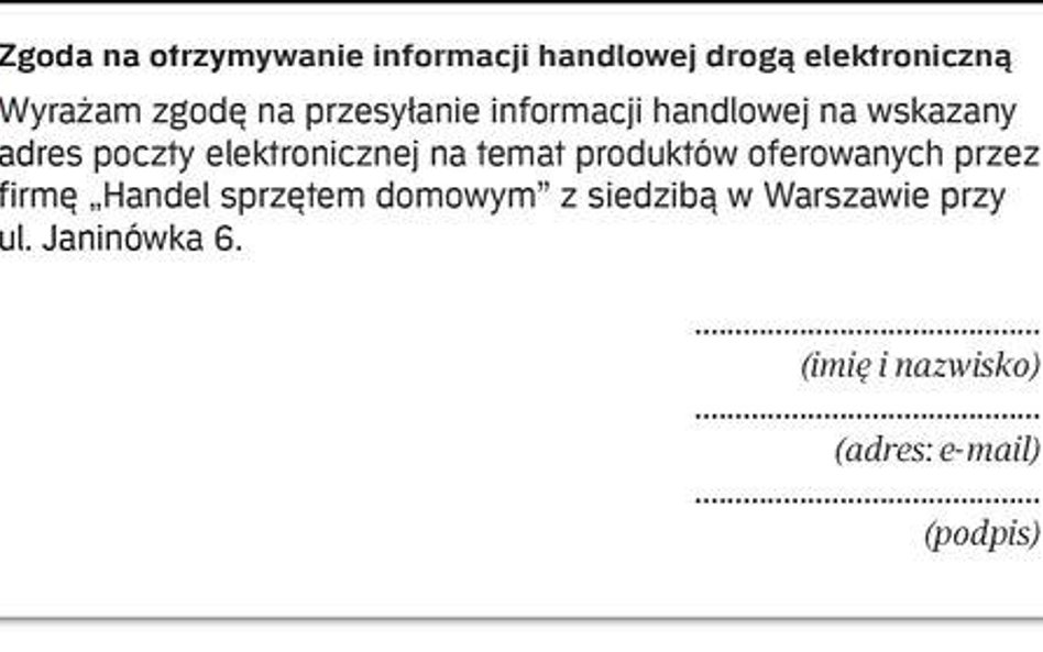 WZÓR. Zgoda na otrzymywanie informacji handlowej drogą elektroniczną