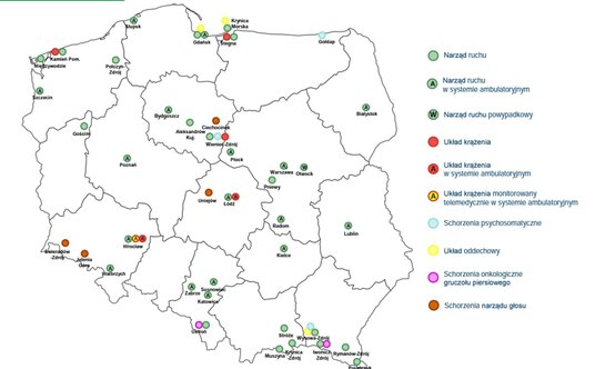 Lokalizacja sanatoriów współpracujących z ZUS w 2023 roku
