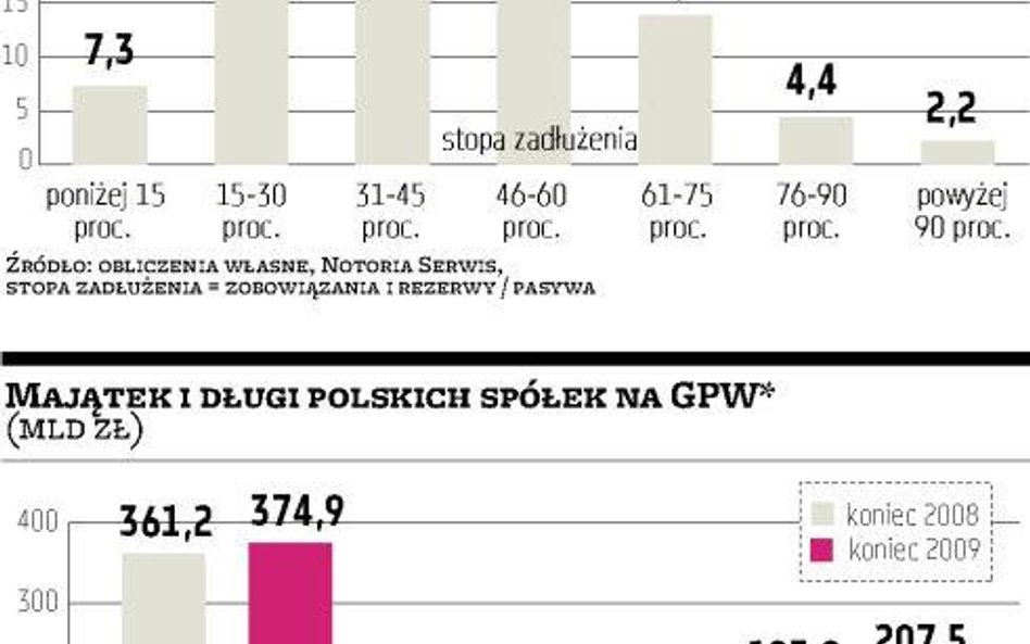 Spółki uniknęły w minionym roku wzrostu zadłużenia
