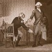 „Zdrada Arnolda” – rycina z 1874 r., na której Benedict Arnold pokazuje Johnowi André, by ten ukrył 