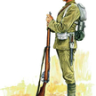 Brytyjski żołnierz piechoty King’s Royal Rifle Corps uzbrojony w karabin Lee-Enfield MK I z bagnetem