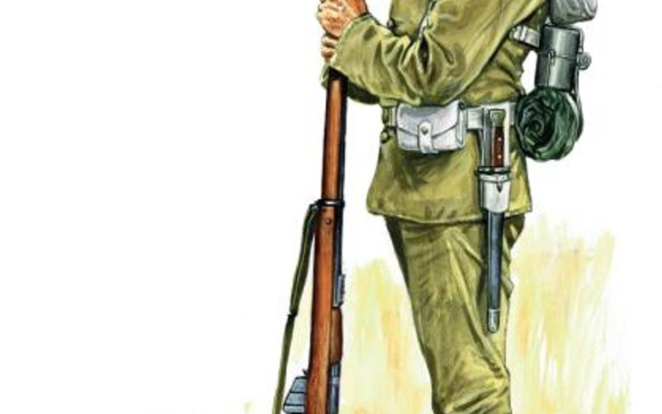 Brytyjski żołnierz piechoty King’s Royal Rifle Corps uzbrojony w karabin Lee-Enfield MK I z bagnetem