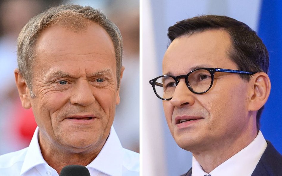 Kandydat KO, Trzeciej Drogi i Lewicy na premiera Donald Tusk i obecny szef rządu Mateusz Morawiecki.