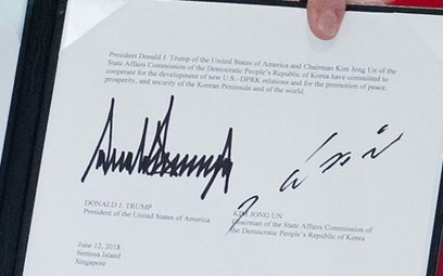 Dokument podpisany na zakończenie szczytu z udziałem Donalda Trumpa i Kim Dzong Una w Singapurze. Co zawiera?