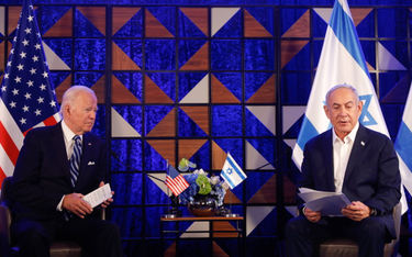 Prezydent USA Joe Biden i premier Izraela Beniamin Netanjahu podczas wspólnej konferencji prasowej w
