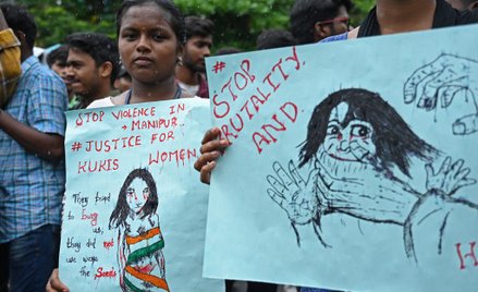 Demonstracja w Chennai przeciwko trwającej przemocy na tle etnicznym w północno-wschodnim stanie Man