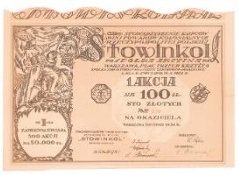 Oprawiona w ramkę zabytkowa akcja będzie ozdobą służbowego gabinetu.