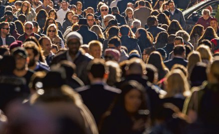 NEW YORK - CIRCA NOVEMBER 2018: Crowd of people walking street