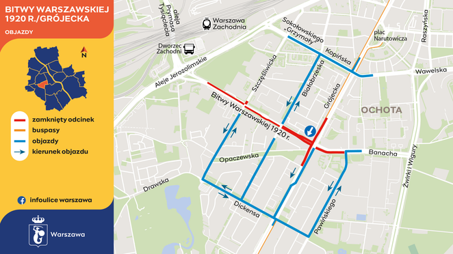 Na sobotę, 14 czerwca, wykonawca trasy do Dworca Zachodniego zaplanował zamknięcie połączenia ulicy 