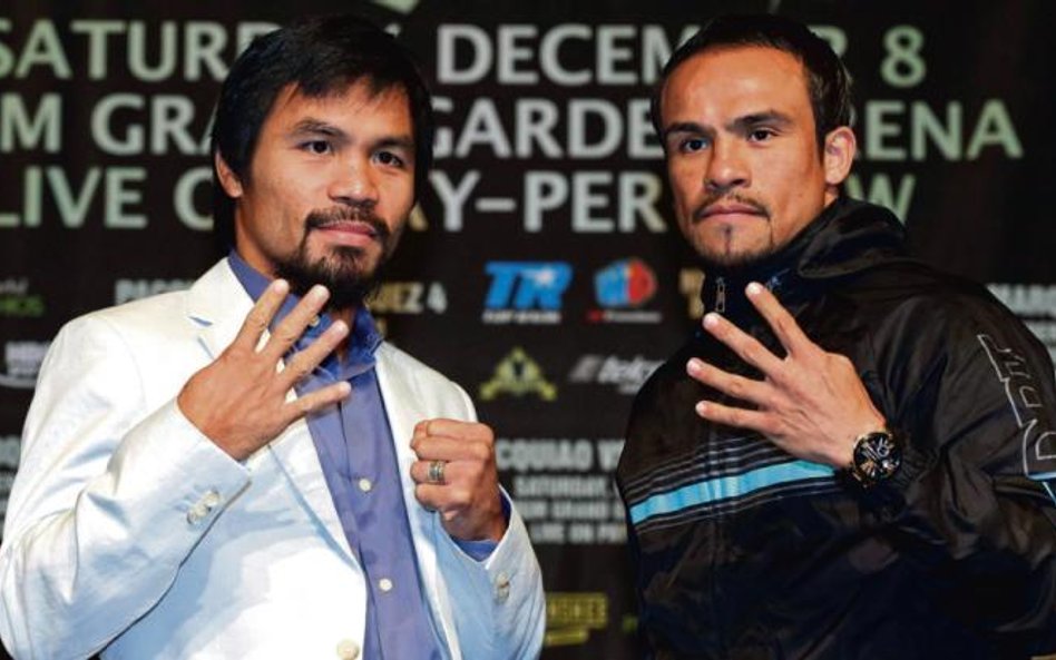 Pacquiao (z lewej) z Marquezem wygrał dwa razy, jedna walka zakończyła się remisem. Wszystkie werdyk