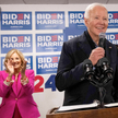 Joe Biden won his first primary.  Even his wife Jill Biden (back) applauds him