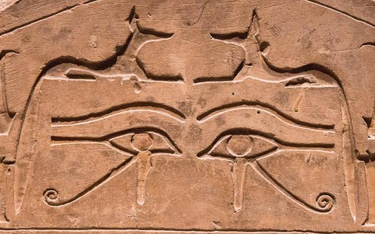 Oko Horusa bylo symbolem odrodzenia i wszechwiedzy. Lewe było Ksieżycem, prawe Słońcem. Echnaton prz