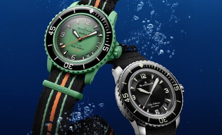 Swatch Bioceramic Scuba Fifty Fathoms oraz współczesny model zegarka Blancpain Fifty Fathoms.