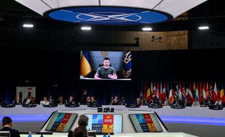 Wołodymyr Zełenski przemawia do uczestników szczytu NATO