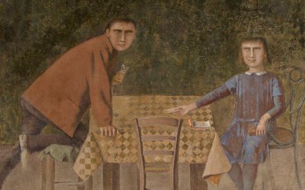 Balthus, Gracze w karty, 1968-1973 Kazeina, olej i tempera na płótnie Muzeum Boijmans Van Beuningen 
