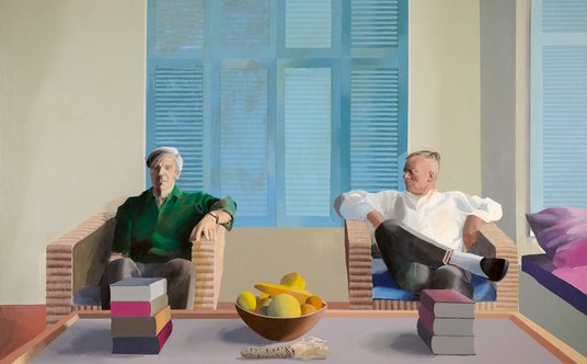 David Hockney, „Christopher Isherwood and Don Bachardy”, 1968 rok, akryl na płótnie