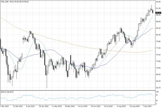 Notowania ropy naftowej WTI – dane dzienne