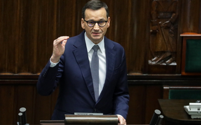 Premier Mateusz Morawiecki na sali obrad Sejmu w Warszawie, 7 bm.
