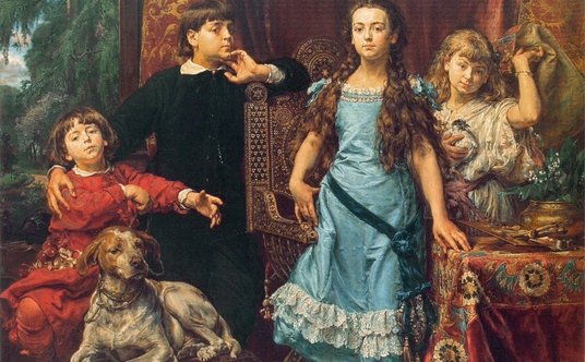 „Portret czworga dzieci artysty” – obraz Jana Matejki z 1879 r. Zgodnie z ówczesną modą potomstwo za