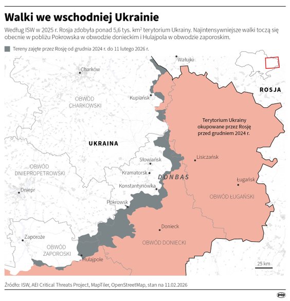 Rosyjskie zdobycze na Ukrainie od grudnia 2024 roku (MAPA, stan na 11 lutego 2026 roku)