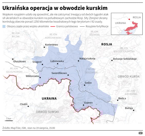 Ofensywa Ukrainy w obwodzie kurskim - stan na 19 sierpnia, na godzinie 15