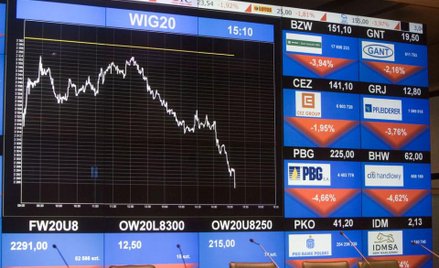 WIG20 rozpoczął sesje na minusie i już po kilku godzinach spadek wynosił ponad 2 proc. Obecnie blue 