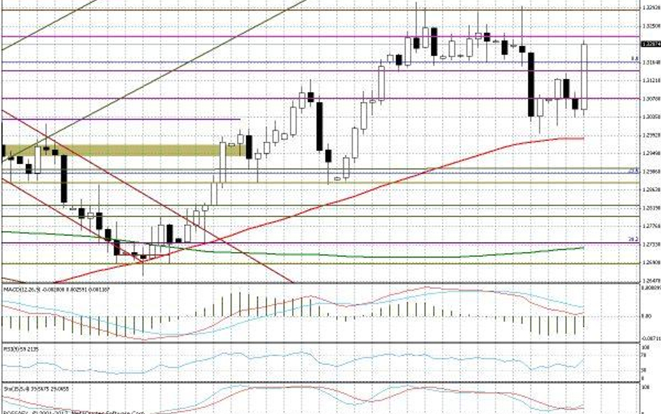 Wykres dzienny EUR/USD Kluczowe opory: 1,3225; 1,3245; 1,3290-1,3305 Kluczowe wsparcia: 1,3200; 1,31