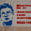 Graffiti upamiętniające Jolantę Brzeską na budynku przy ul. Wilczej 19 w Warszawie