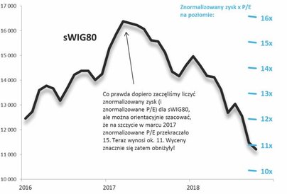 Rys. 2. W ciągu półtorarocznej bessy wyceny firm z sWIG80 uległy radykalnemu obniżeniu