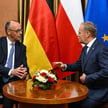 Premier Donald Tusk oraz kanclerz Niemiec Friedrich Merz podczas spotkania w siedzibie Kancelarii Pr