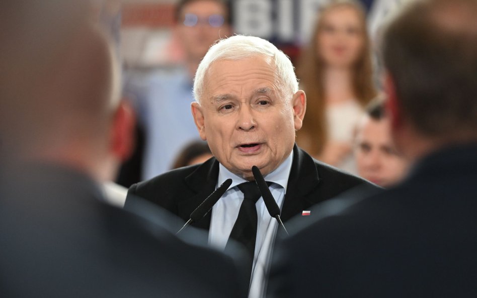 Kampania wyborcza do Parlamentu Europejskiego 2024. Prezes PiS Jarosław Kaczyński podczas spotkania 