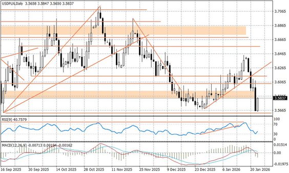 Wykres dzienny USDPLN